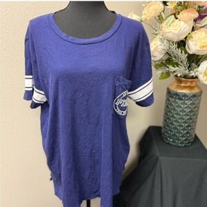 PINK Victoria's Secret Blue Boxy Varsity Pocket Tee. Navy Blue. Size Large